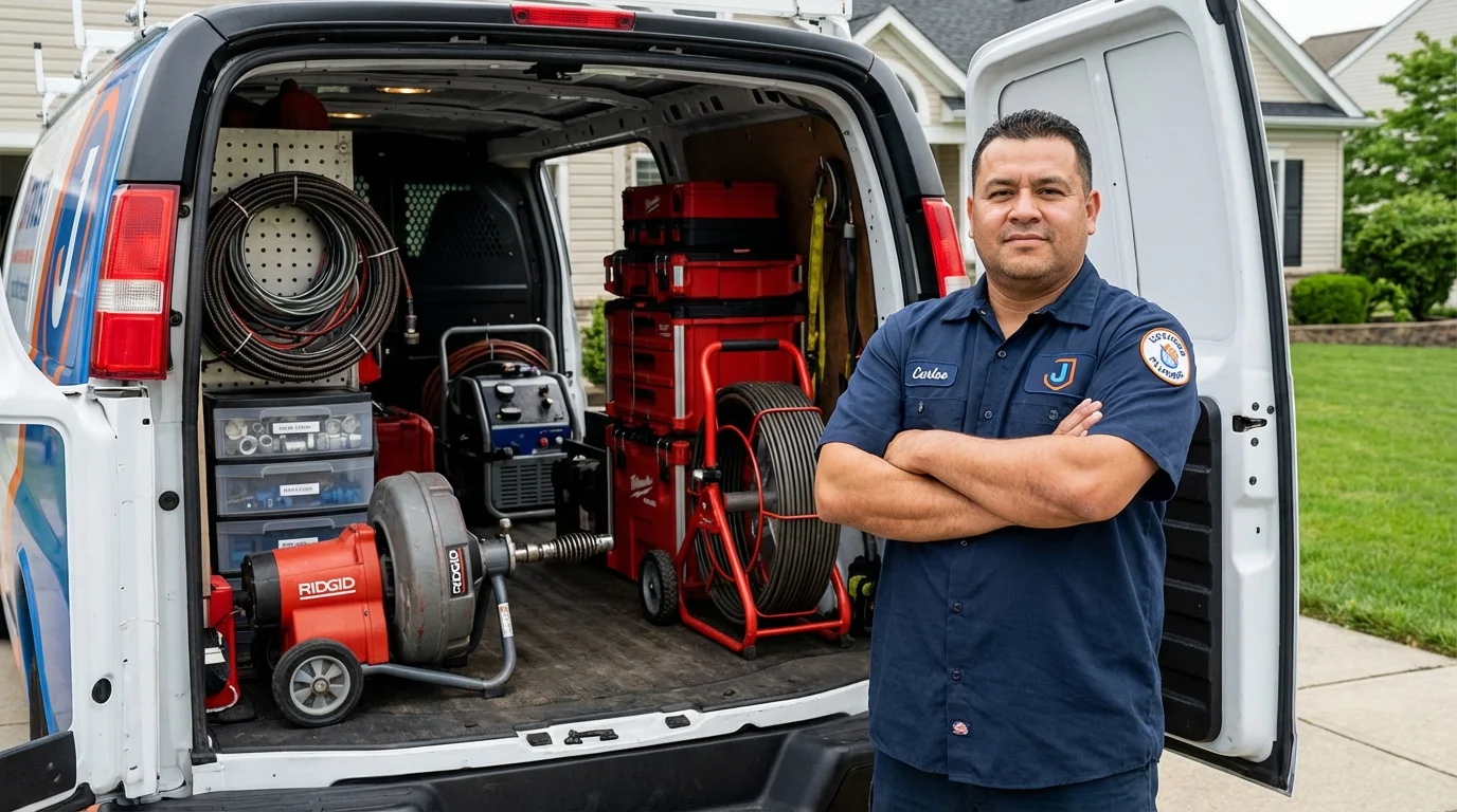 Professional drain cleaning equipment and Johns Plumbing LLC plumber in Bloomfield