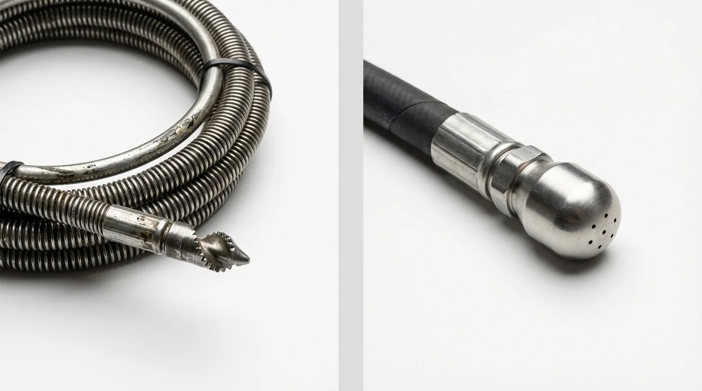 Drain snake cable and hydro jetting nozzle used for drain cleaning in Bloomfield, KY