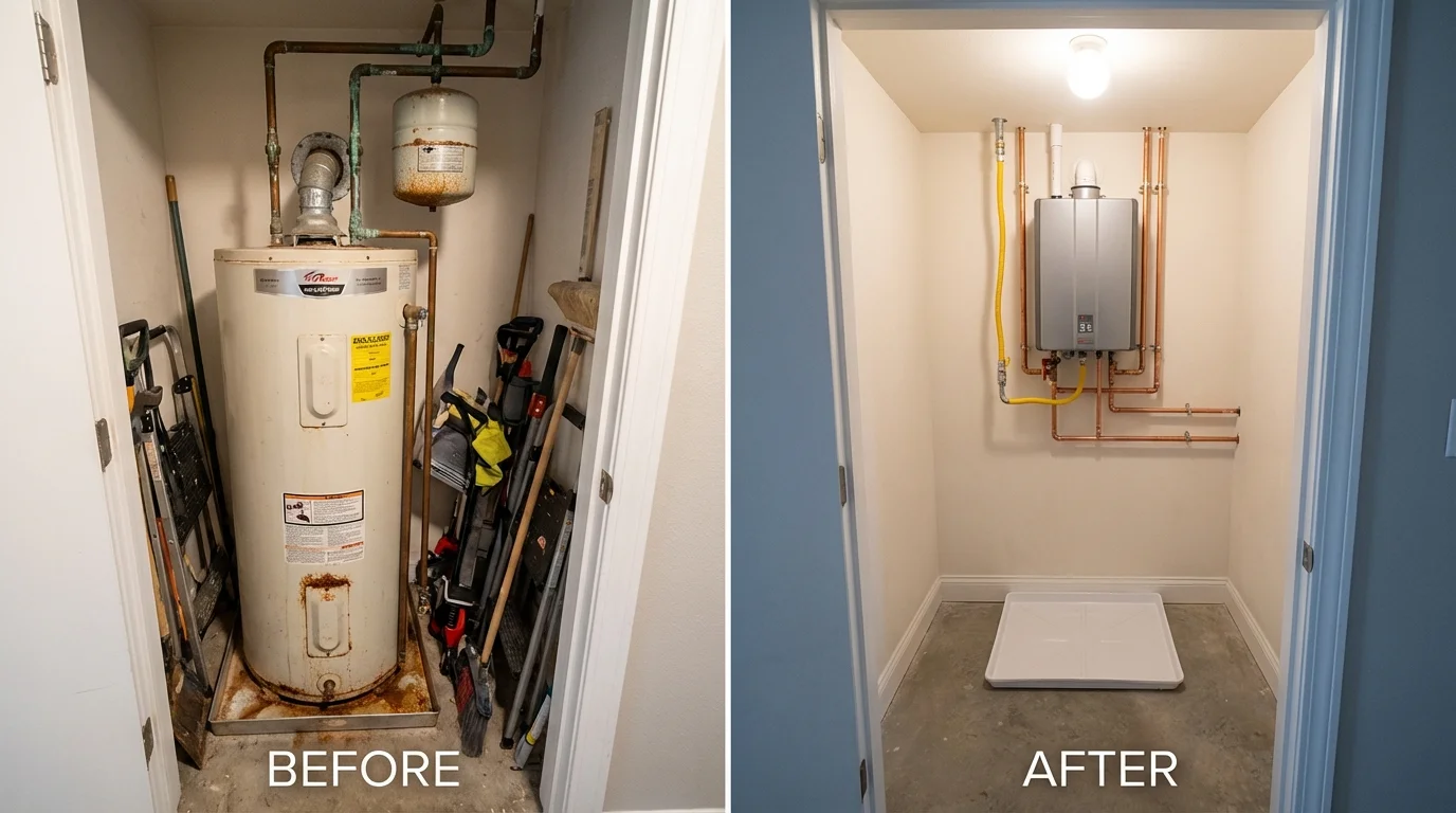 Tank water heater versus wall-mounted tankless unit comparison for Bloomfield, KY homeowners